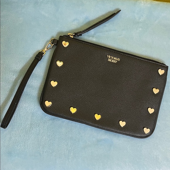 Victoria’s Secret Black Heart Studded Wristlet Clutch- LIKE NEW - Picture 2 of 12